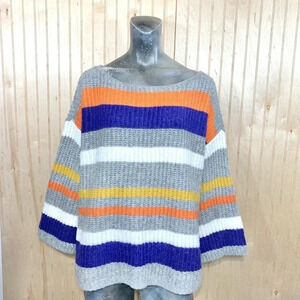 Lou Grey Sweater Striped Wide Sleeves Medium